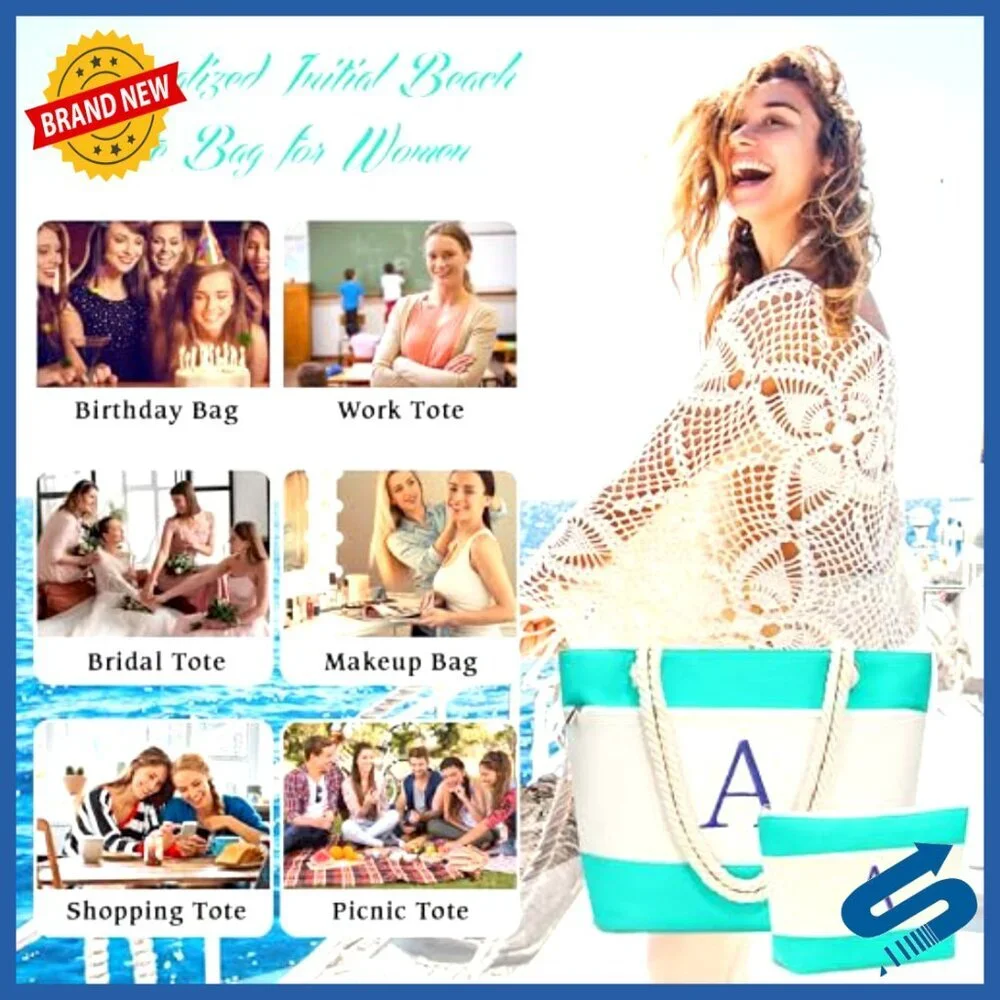 Personalized Monogram Tote Bag Large Waterproof Beach Pool Swim Essentials
